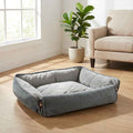 Dark gray quilted orthopaedic mattress with padded sides and center